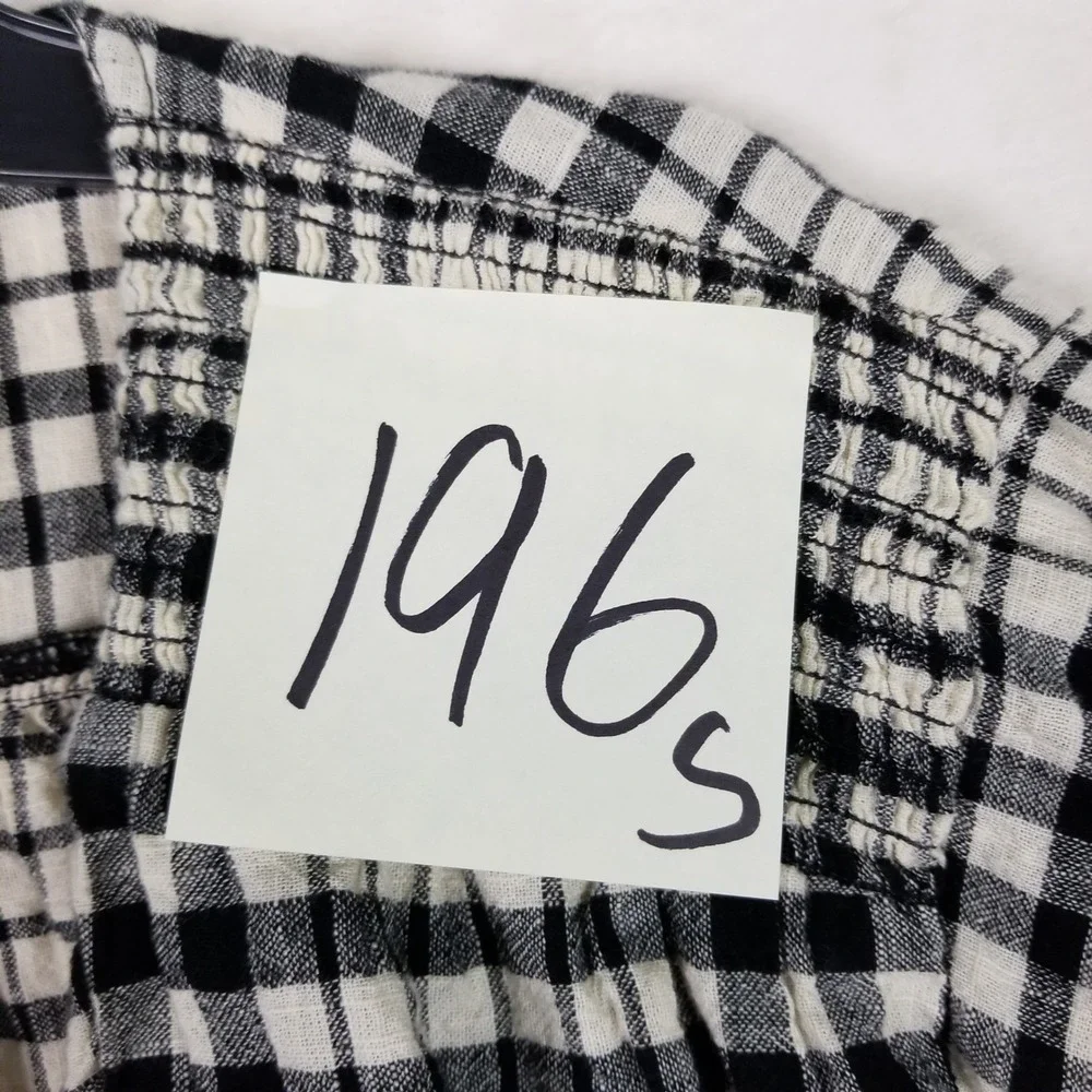 Zara Blouse Women Small Black Gingham Cropped Tie Front Smocked Puff Sleeve